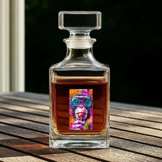 Digital Art Monkey With Lollipop Graffiti Elements Whiskey Decanters