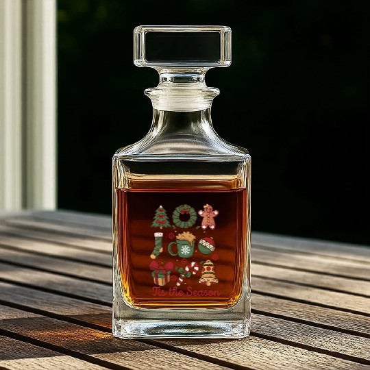 Tis the Season Retro Coquette Cute Christmas Whiskey Decanters