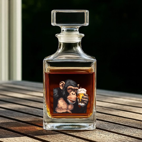 Cute Chimpanzee Drinking Beer 2 Whiskey Decanters