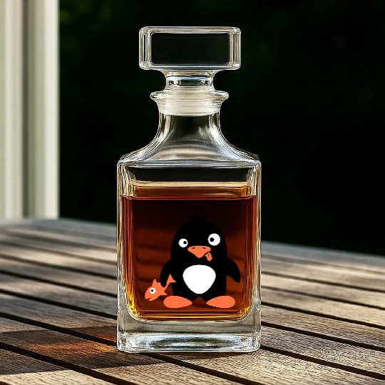 Funny Penguin Caught Fish Crazy Stupid Weird Face Whiskey Decanters