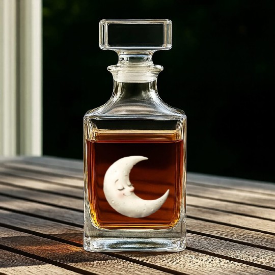 Cute Moon Sleeping Moon with a Smile Whiskey Decanters
