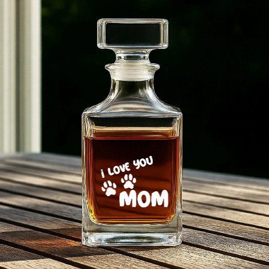I Love You Mom Puppy Love for dark Whiskey Decanters