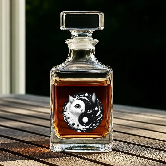 Ying and Yang Cats Asian Meditation Gift Idea Whiskey Decanters