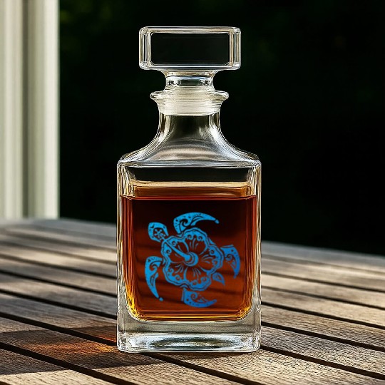 Hibiscus Turtle Hawaiian Distressed Graphic Whiskey Decanters