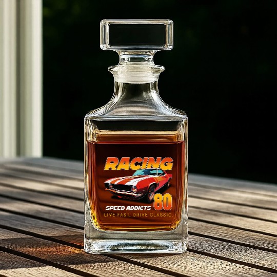 Racing Classic Car Graphic Whiskey Decanters, Retro Muscle Car