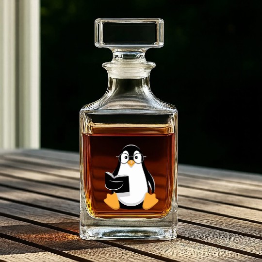 Adorable Book-Loving Penguin with Glasses Design Whiskey Decanters