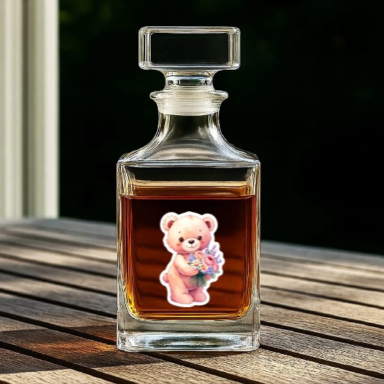 Teddy bear with bouquet of flowers Whiskey Decanters