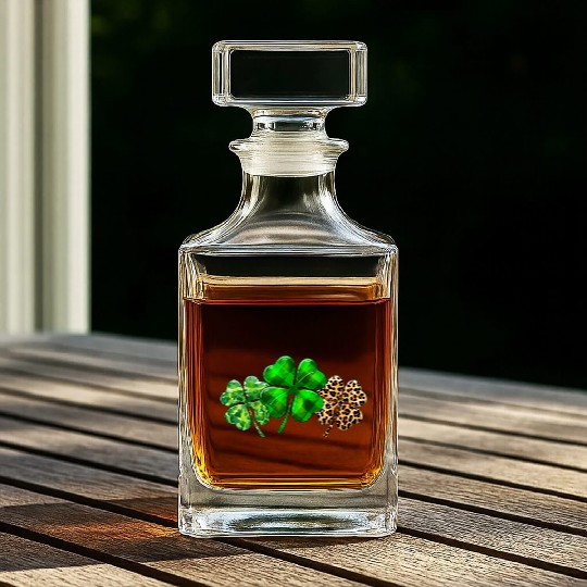 Plaid Shamrock Leopard Camouflage St Patricks Day Whiskey Decanters