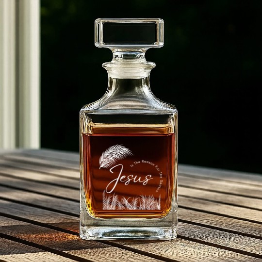 Jesus Is The Reason For The Season White Text Whiskey Decanters