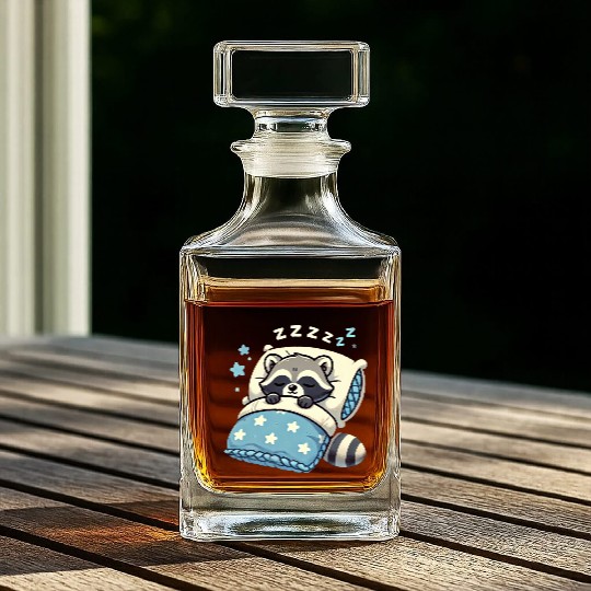 Raccoon Sleeping In Bed At Night Time Whiskey Decanters
