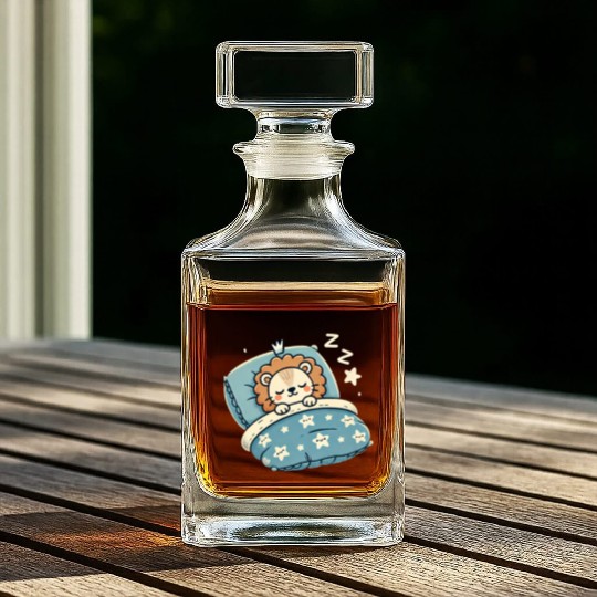 Lion Sleeping In Bed At Night Time Whiskey Decanters