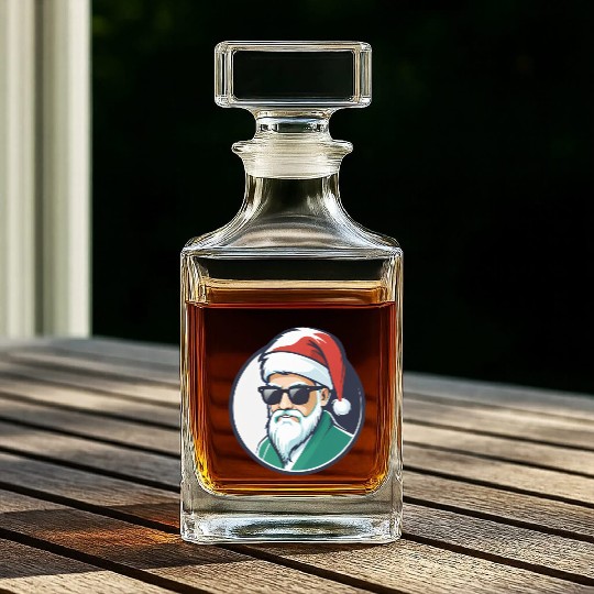 Creative Santa logo design wearing sunglasses Whiskey Decanters
