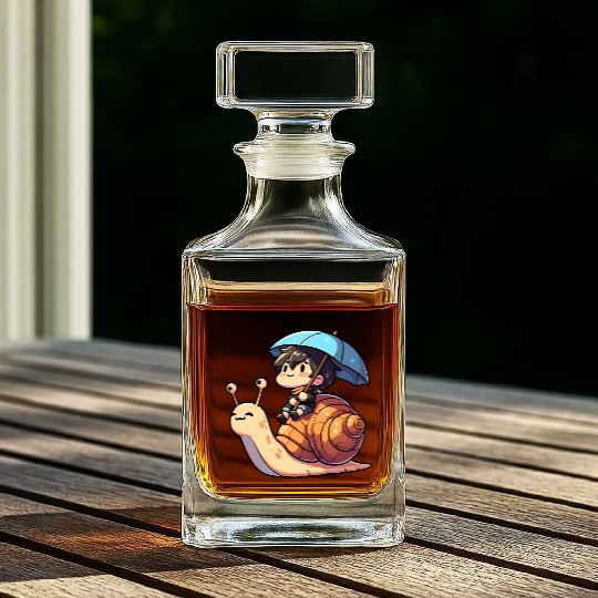 Chibi Snail Rider's Rainy Day Adventure . Whiskey Decanters