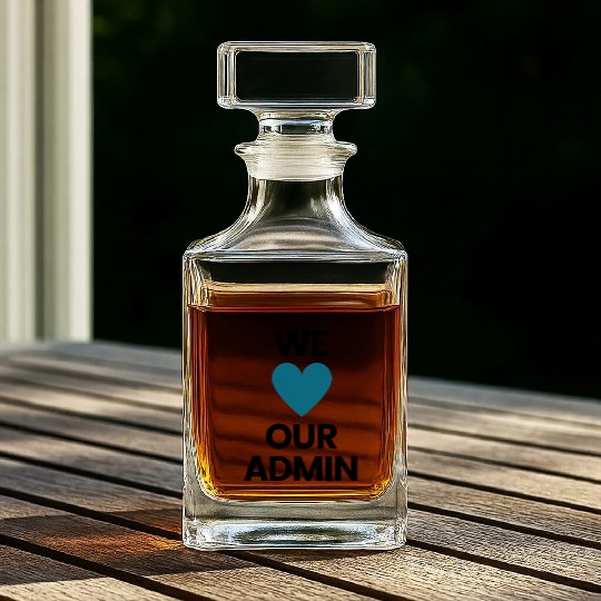 We Heart Our Admin - Teal & Black Design Whiskey Decanters