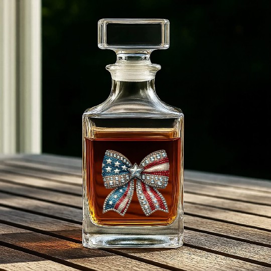 Patriotic Rhinestone Bow Whiskey Decanters