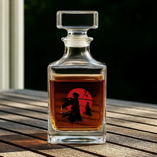 Shadow Samurai Warriors Under Blood Moon Whiskey Decanters