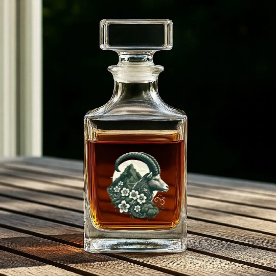 Capricorn Zodiac Sign - Mountain Goat Astrology Whiskey Decanters