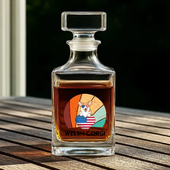 Patriotic Pup: Corgi in the USA Whiskey Decanters