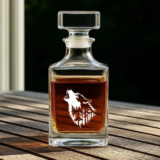 Howling Wolf & Forest Silhouette Whiskey Decanters