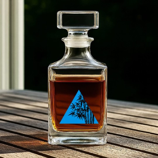 A Blue Triangle and Bamboo Whiskey Decanters