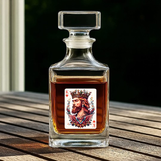 King of Hearts Card Illustration Whiskey Decanters