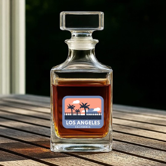 Los Angeles California Retro Skyline Design Whiskey Decanters