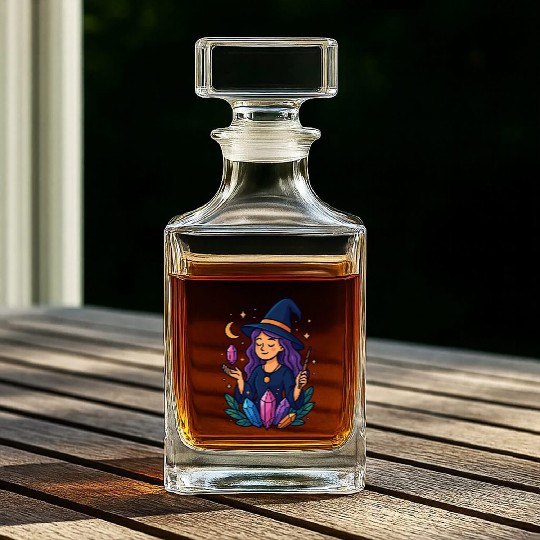 Mystical Crystal Witch Illustration Whiskey Decanters