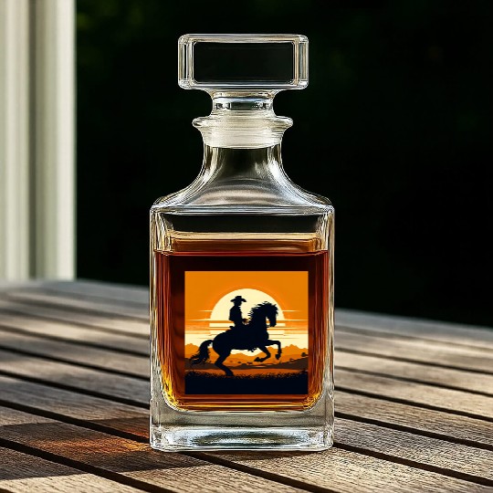 Cowboy & Horse Sunset Scene Whiskey Decanters Whiskey Decanters
