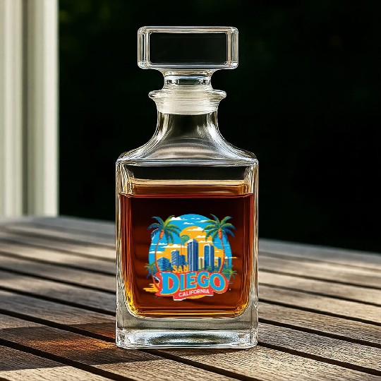 San Diego California Skyline–Modern Cityscape Art Whiskey Decanters