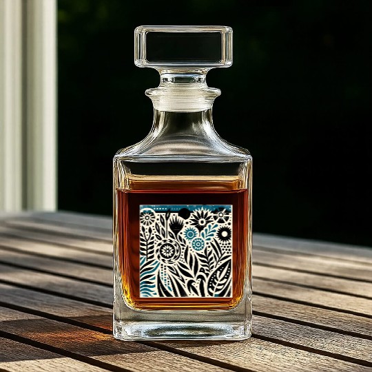 Teal & Black Floral Pattern Whiskey Decanters