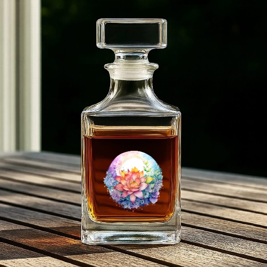 Retro Zen Lotus Mandala Rainbow Whiskey Decanters