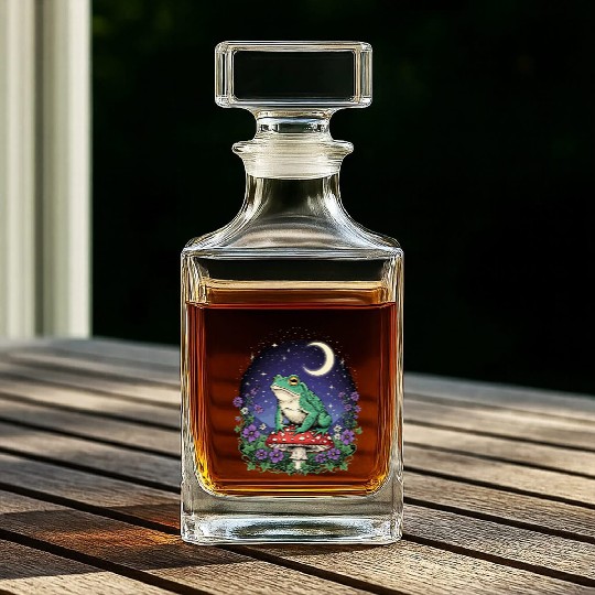 Green Frog on Red Mushroom - Starry Night Whiskey Decanters