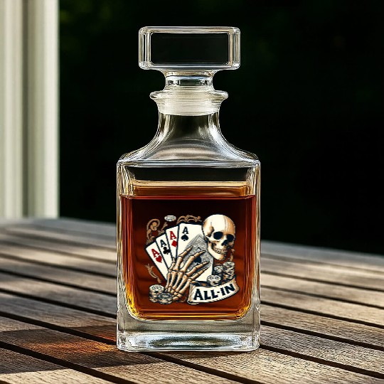 Casino Cards Gambling Skeleton Hand Gothic Whiskey Decanters