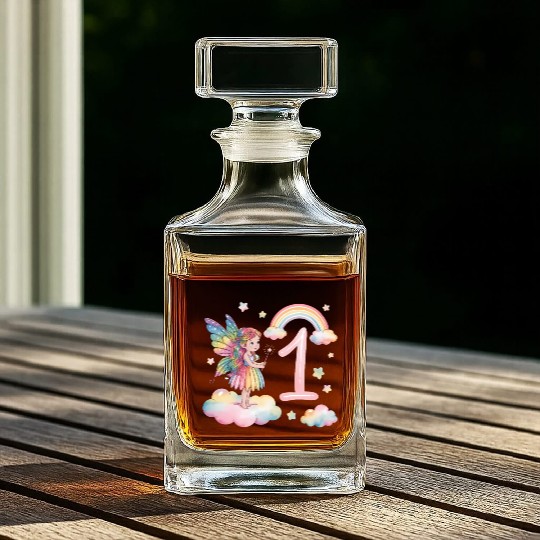 Magical Rainbow Fairy Elf 1st Birthday Girl Whiskey Decanters