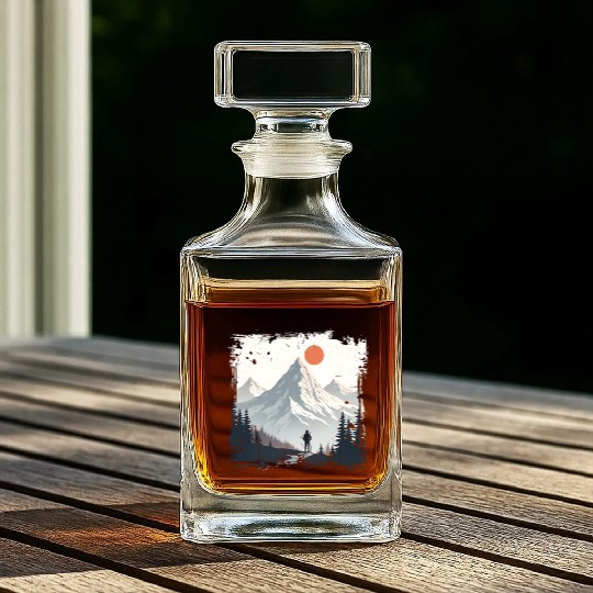 Serene Mountain Wilderness Scene Whiskey Decanters