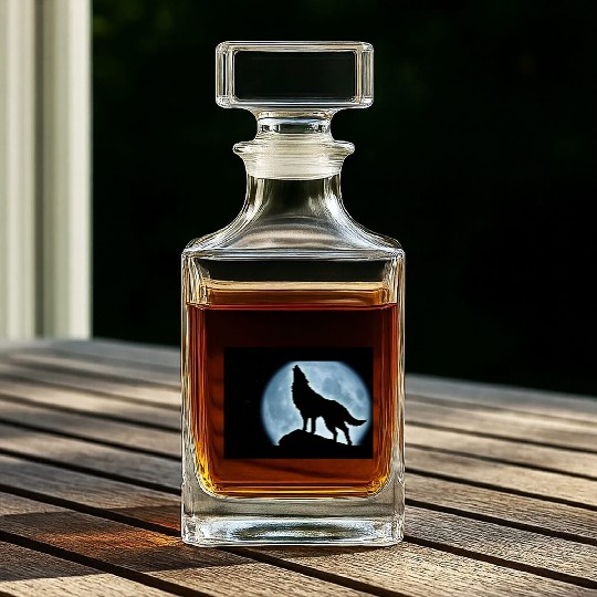 Wolf howling in the moonlight Whiskey Decanters