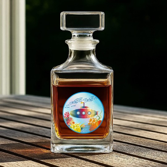 Colorful Submarine in a Tropical Coral Reef Whiskey Decanters