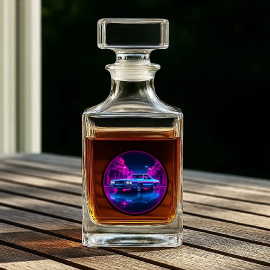 Retro Neon Car 80s Aesthetic Night Design Whiskey Decanters