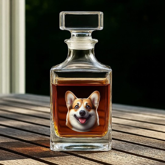 Vibrant Corgi Face Illustration Whiskey Decanters