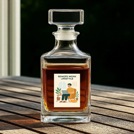 Remote Work Lifestyle Illustration Whiskey Decanters