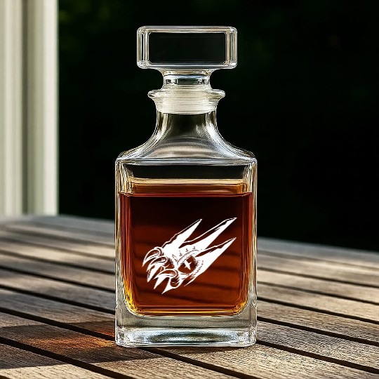 Dragon Eye Claw Rip White Outline Whiskey Decanters