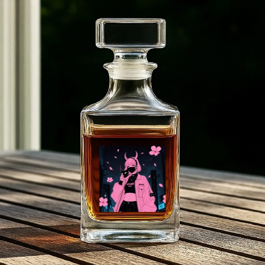 Neon Sakura Night Streetwear Design Whiskey Decanters