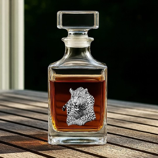 Striking Black and White Leopard Illustration Whiskey Decanters