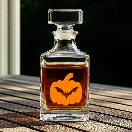 Halloween Bat and Pumpkin Design Whiskey Decanters