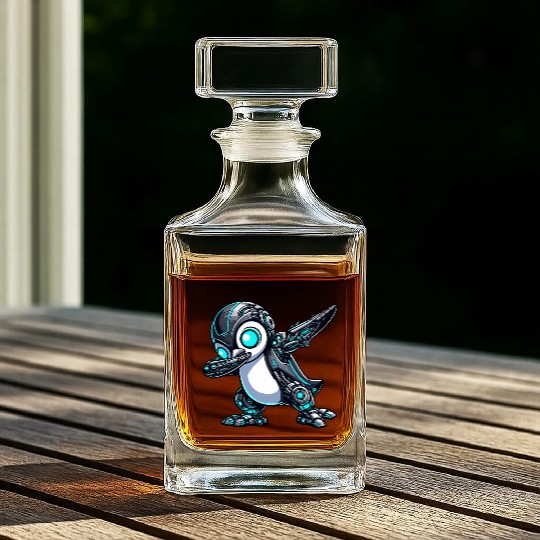 Cool cartoon penguin robot astronaut mech dabbing Whiskey Decanters