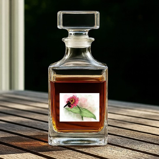 Wildflower and Bumblebee Illustration Whiskey Decanters