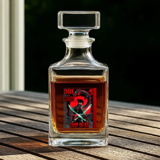 Cyberpunk Samurai with Dragon Whiskey Decanters