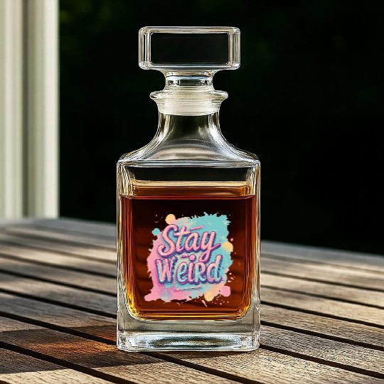 Stay Weird Neon Graphic Design Whiskey Decanters