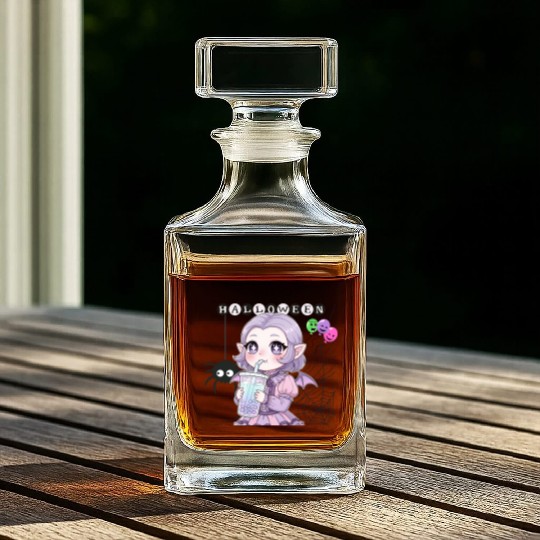 Cute Vampire Bat Halloween Girl Design Whiskey Decanters