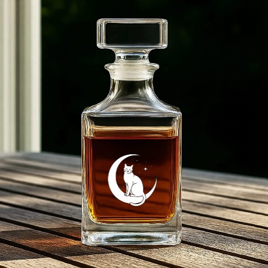 Magical Cat on Crescent Moon "Aniverse Cats" Whiskey Decanters